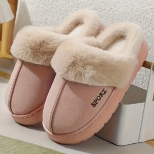 Plush-Trimmed Fleece-Lined Slippers for Home