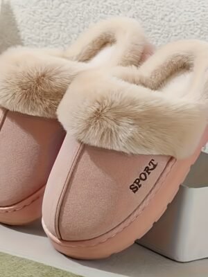 Plush-Trimmed Fleece-Lined Slippers for Home