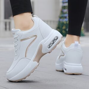 Women's Height-Enhancing Casual Sneakers - Patchwork Design, Air Cushion Sole & Comfort Lining